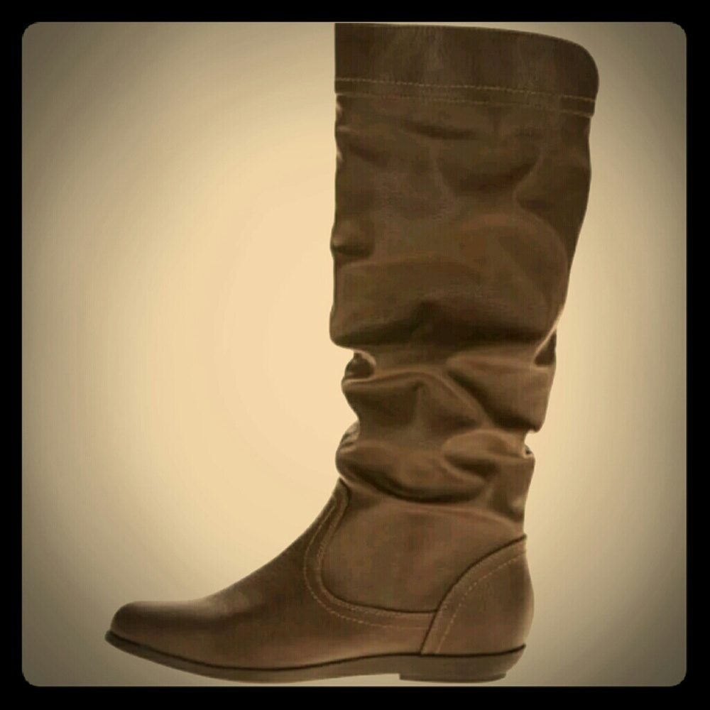 Faded glory Brown knee scrunch tie boots